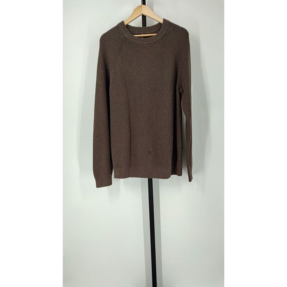 Quince Women 100% Organic Cotton Ribbed Crewneck Sweater Heather Brown XL